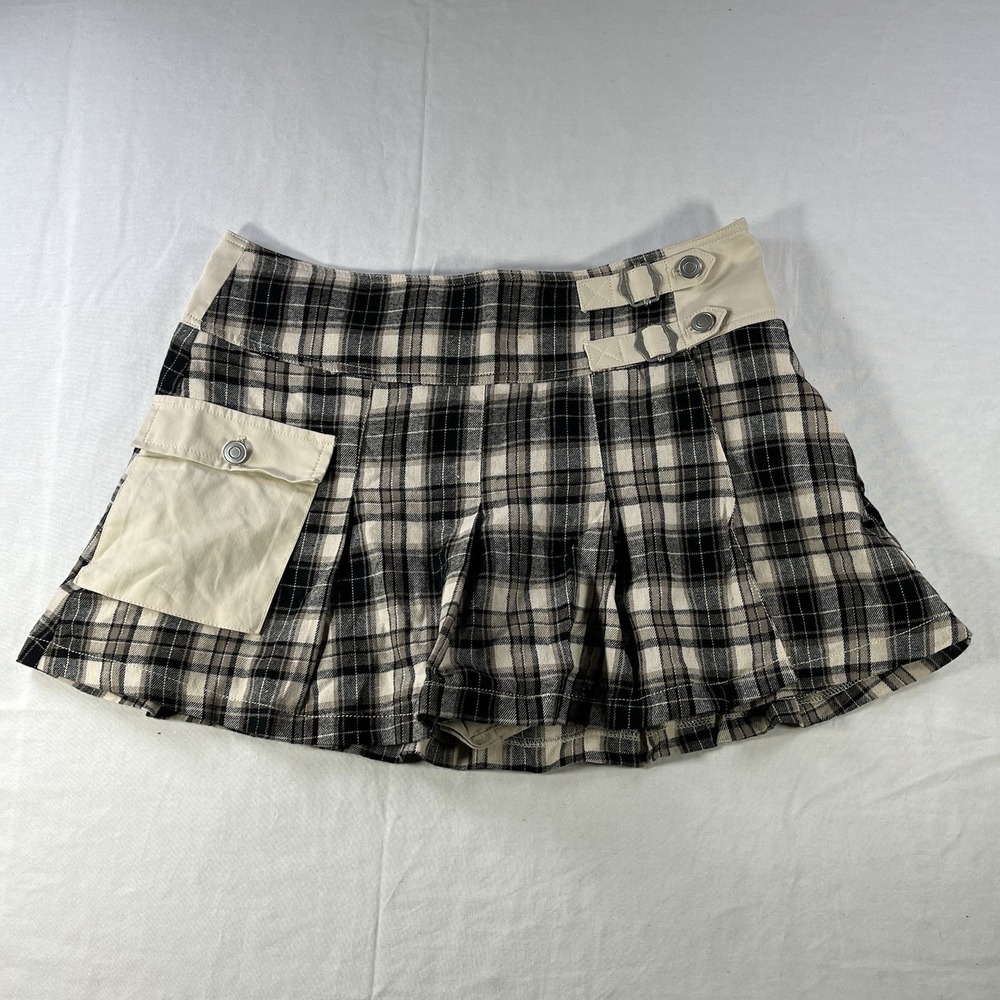 NWT PACSUN LA HEARTS PLAID PLEATED CARGO MINI SKURT DOUBLE BUCKLE SIZE LARGE